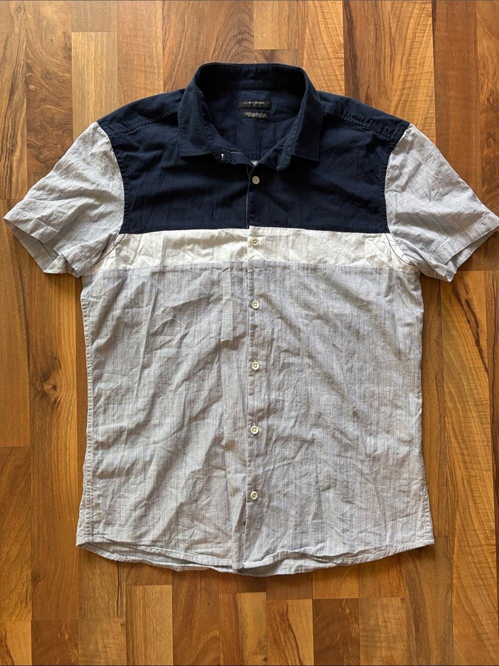 LWC Casual Men's Extra Slim L Navy and Light Gray Short-Sleeve Button-Down Shirt